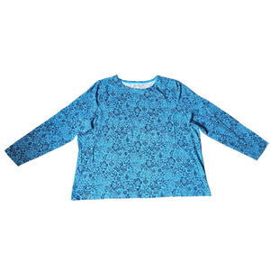 Talbots Womens Plus 3X Floral Print Tee Silver Foil Stretch Comfort Casual Basic